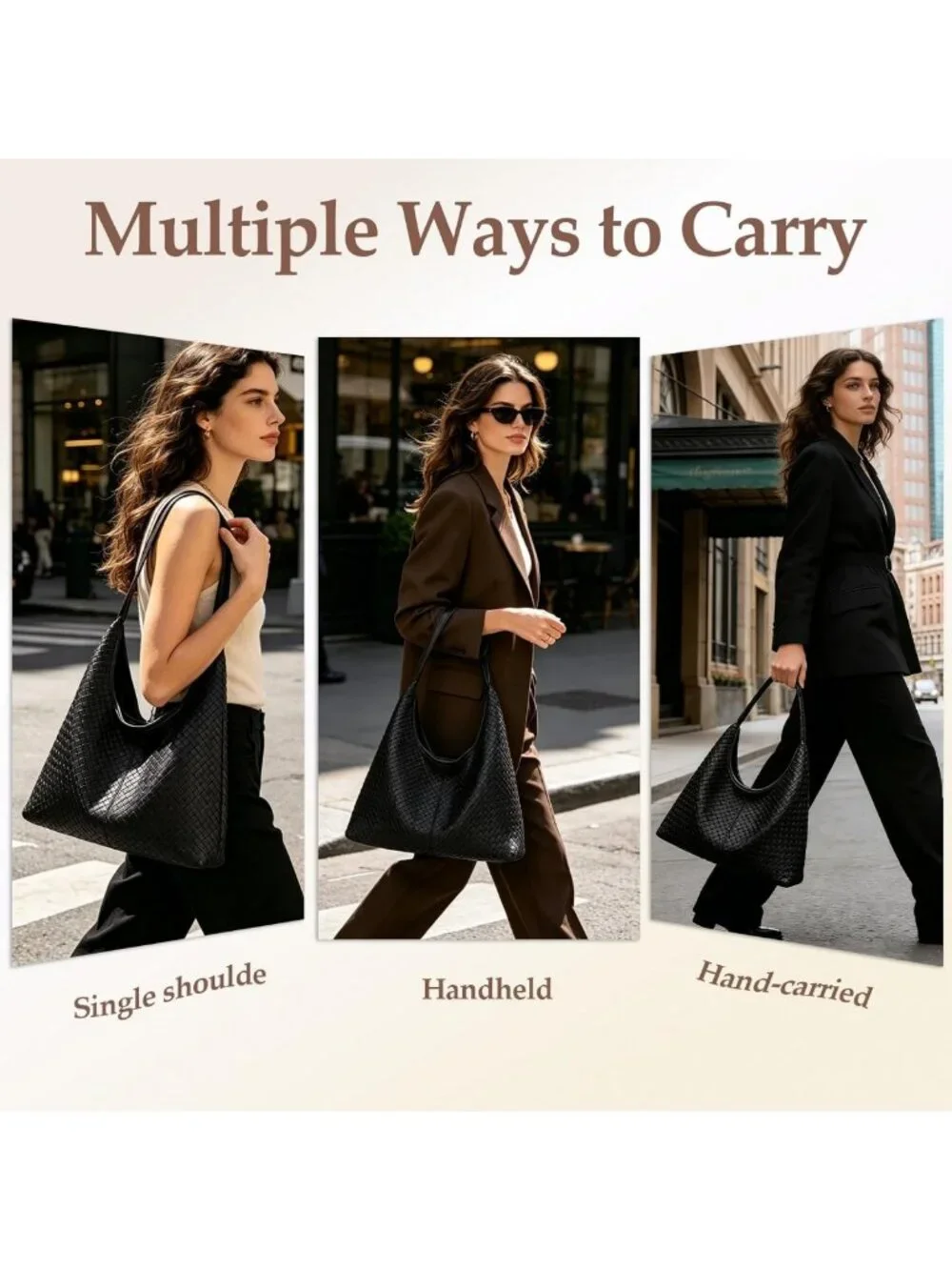 Chic Woven Vegan Leather Hobo Tote Bag | Large Slouchy Purse with Magnetic